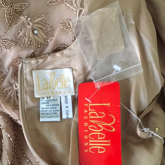 LaBelle 100%SilkBeadedSleevelessFormalGownSz 6, 8 - Picture 7 of 8